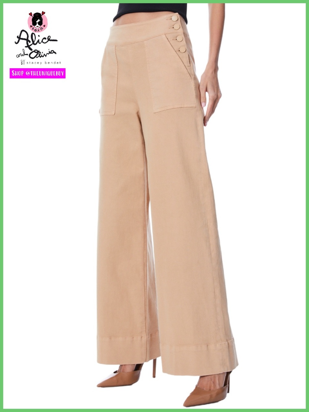 Alice + Olivia Donald High Waisted Almond Brown Jeans